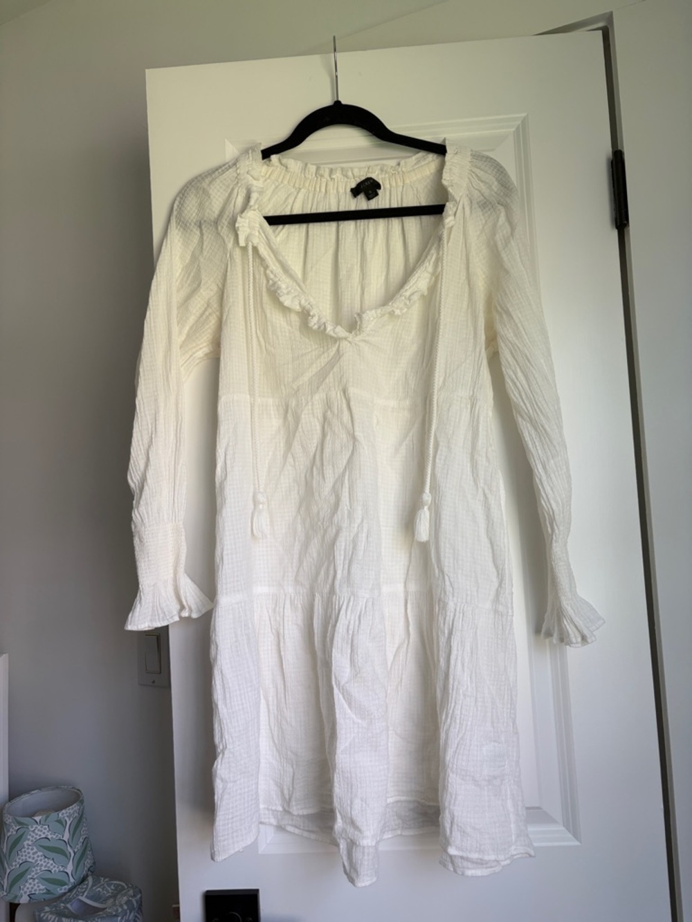 I.Crew White Gauze Peasant Dress with Tassel Ties